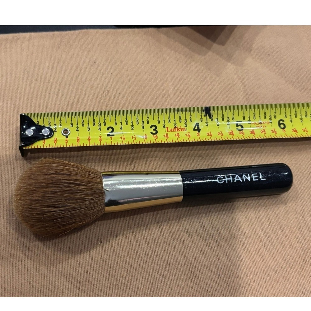 Chanel Makeup Brush Black Silver Logo Tapered Powder Blush Travel Size 5.25 Inch